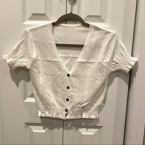 Short Sleeve Perforated Cropped Cardigan